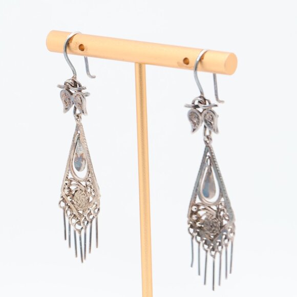 Vintage Sterling Silver Dangle Chandelier Earrings - Picture 5 of 5